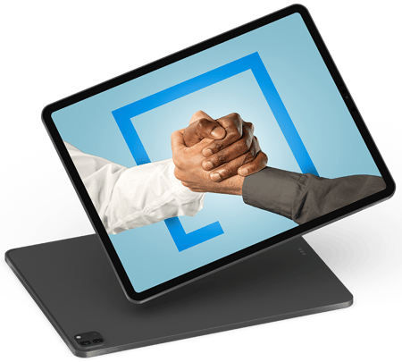 iPad Pro with image of two men holding hands by closing a partnership with the magicplan app Partner Program