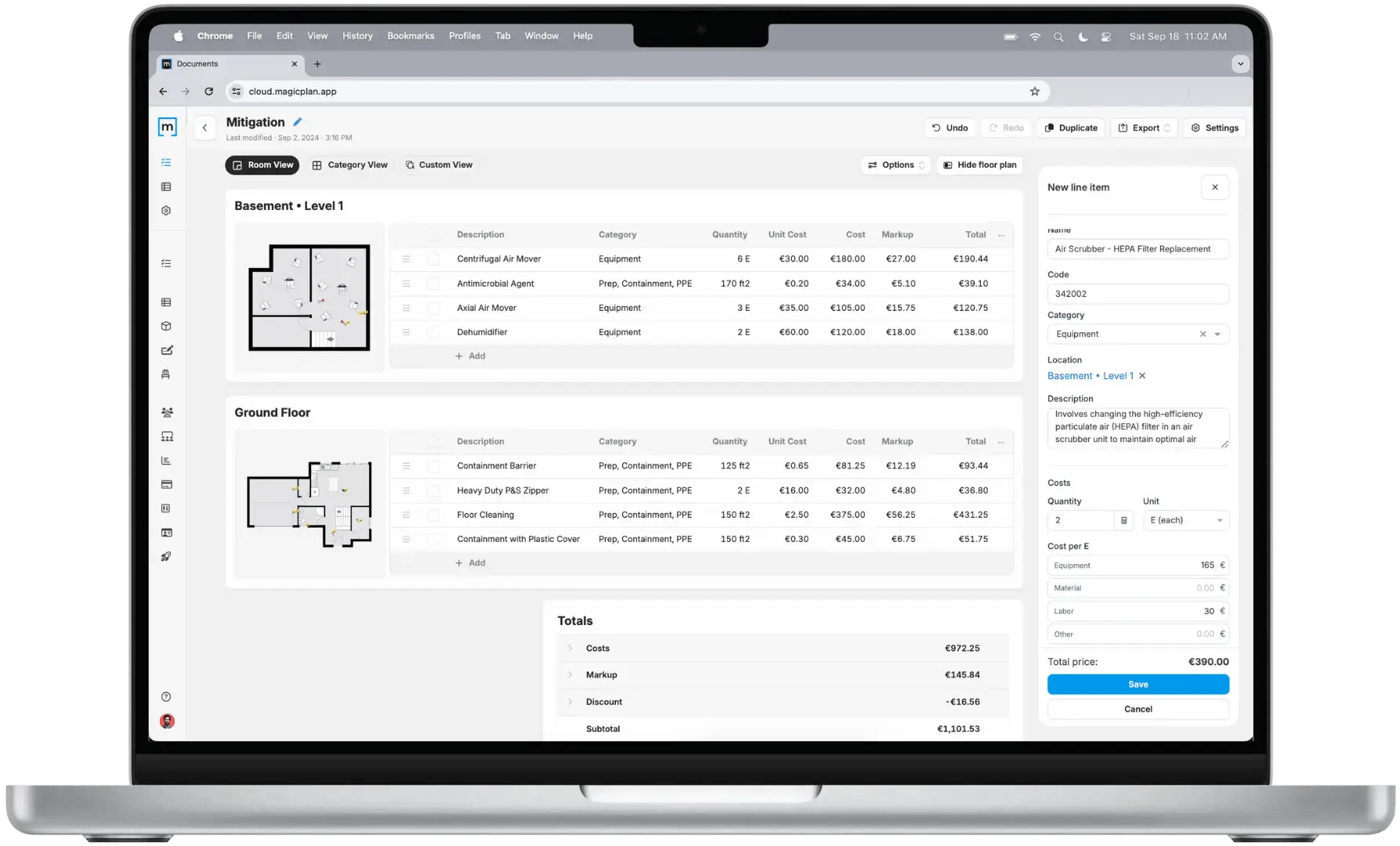 magicplan Built-in Estimator - Mitigation estimate with drying equipment line items magicplan Built-in Estimator - Mitigation estimate with drying equipment line items